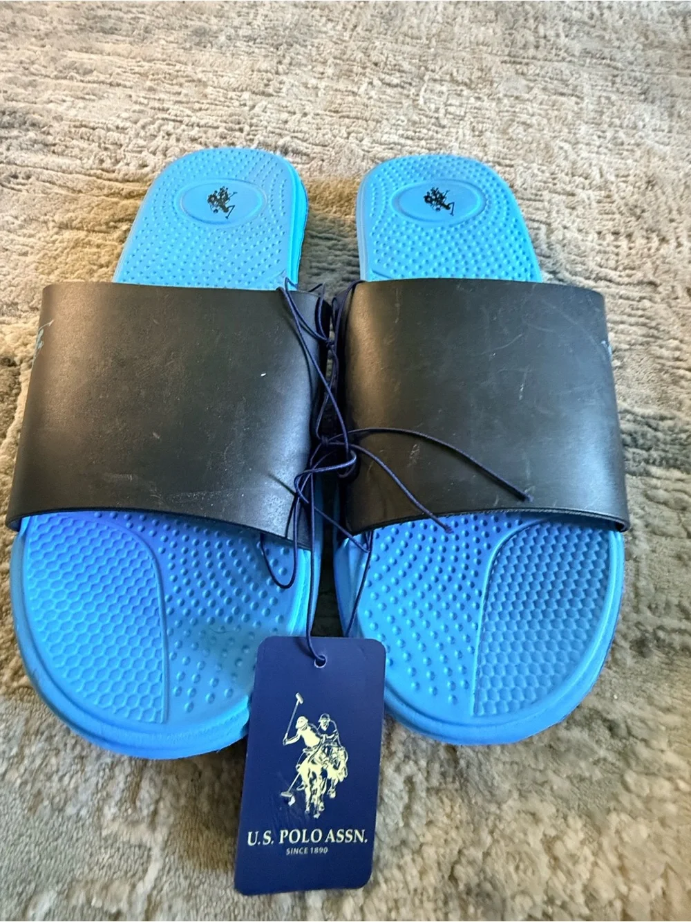 U.S. Polo Assn. Men's Black/Blue Slide Sandals Size 13-14